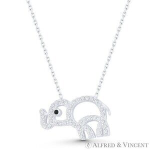 Baby Elephant Animal Charm CZ Crystal Open-Design Pendant in 925 Sterling Silver